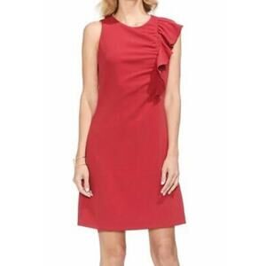 Vince Camuto Women Claret Red Asymmetrical Ruched Ruffle Sheath Dress 6